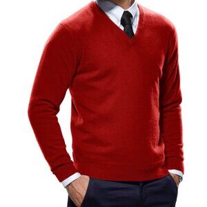 George Men's Cashmere Sweater Size 38-40 Medium Red V-Neck Long Sleeve